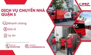 Dịch vụ chuyển nhà trọn gói chuyên nghiệp Quận 5 được cung cấp tại Chuyển Nhà 247 với mức giá tốt nhất thị trường, đảm bảo an toàn mọi tài sản